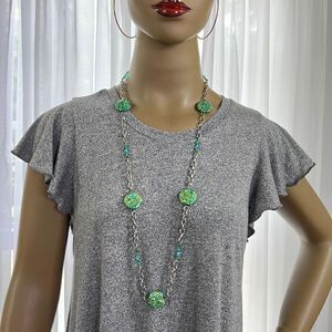 Green Mosaic And Silver Tone Necklace